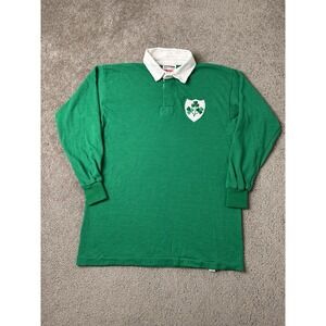 Vintage Mens Long Sleeve 70s/80s Halbro Ireland Rugby Shirt Green White, Size XL